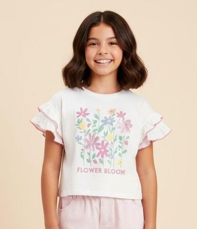 Blusa Corta Infantil con Volados y Estampa Floral - Talle 5 a 14 Años