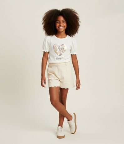 Blusa Infantil con Manga Abullonada y Bordado en Lentejuelas - Talle 5 a 14 años