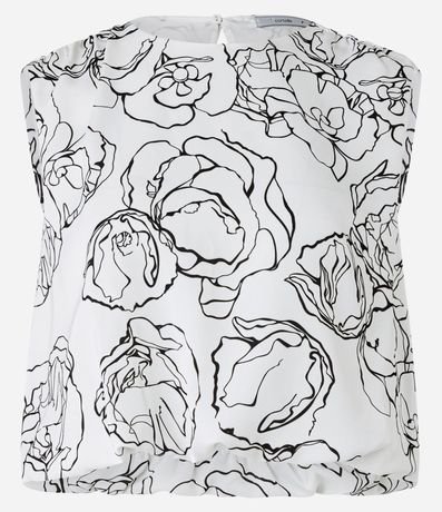 Blusa Corta sin Manga en Crepé con Flores Estampadas