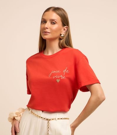 Blusa en Algodón con Bordado Joie de Vivre y Corazón de Strass