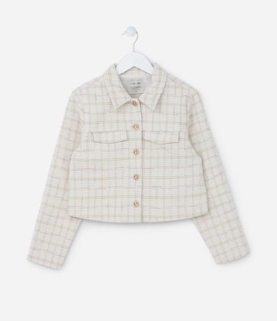 Campera en Tweed con Cuello Polo y Botones con Abejas -Talle 5 a 14 años