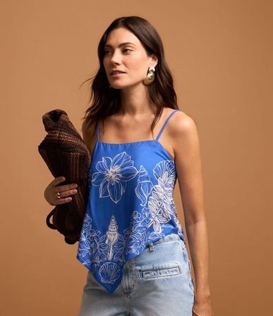 Blusa de Breteles en Viscosa con Bajo en V y Estampa Floral Tropical 4