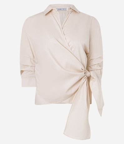 Camisa en Tricolina con Pliegue en la Manga 3/4 y Lazo 6