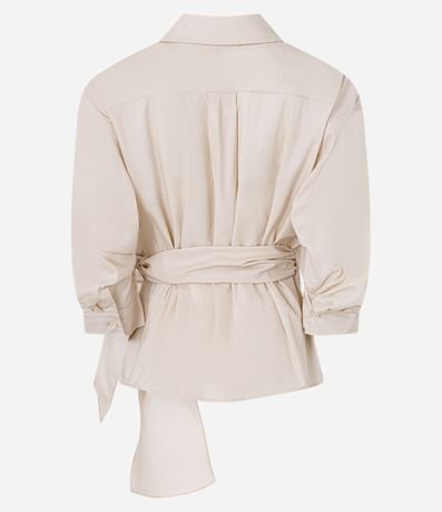 Camisa en Tricolina con Pliegue en la Manga 3/4 y Lazo 7