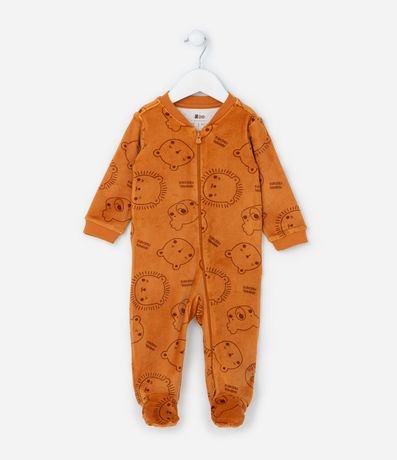 Mono Largo Infantil en Plush con Estampa Animalitos y Pie Cerrado - Talle RN a 24 meses