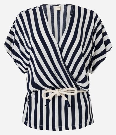 Blusa en Viscolino Rayada con Cinturón Cuerda 6