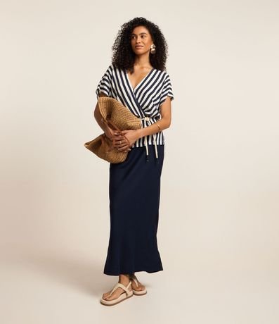 Blusa en Viscolino Rayada con Cinturón Cuerda 2