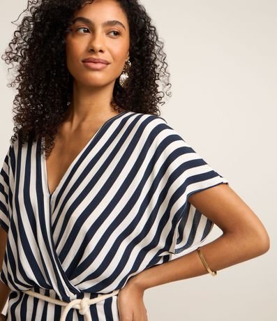 Blusa en Viscolino Rayada con Cinturón Cuerda 3