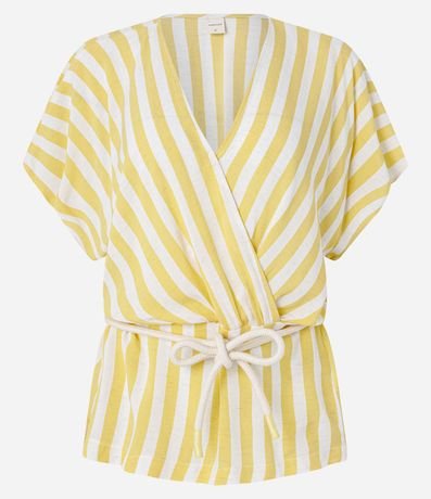 Blusa en Viscolino Rayada con Cinturón Cuerda 5