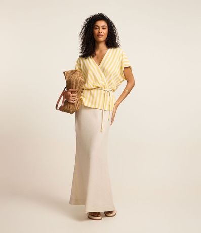 Blusa en Viscolino Rayada con Cinturón Cuerda 2