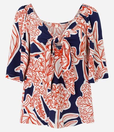 Blusa en Viscolino con Nudo y Follajes Estampadas 6