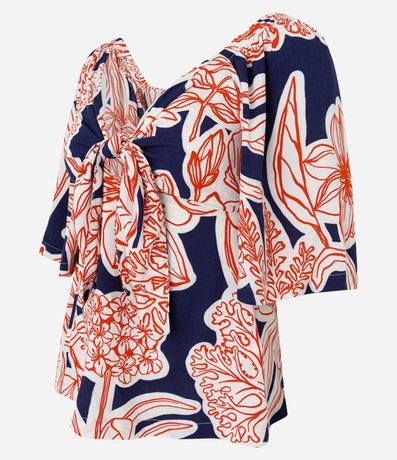 Blusa en Viscolino con Nudo y Follajes Estampadas 7