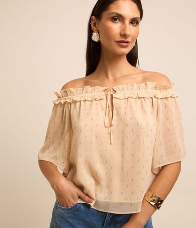 Blusa Ombro a Ombro en Chiffon con Volado y Lazo