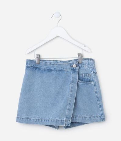 Short Pollera Infantil en Jeans con Botón - Talle 5 a 14 años