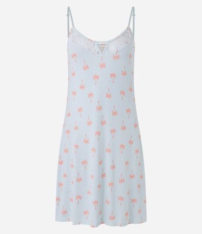 Camisola Bretel Fino en Viscosa con Rendas y Estampa Cocoteros 4