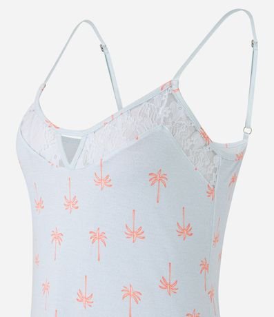 Camisola Bretel Fino en Viscosa con Rendas y Estampa Cocoteros 5