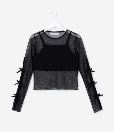 Blusa Infantil con Sobreposición y Moña en las Mangas - Talle 5 a 14 años