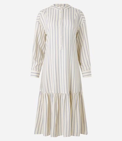Vestido Chemise Midi Manga 3/4 en Viscolino Rayado 7