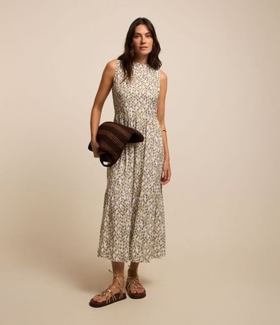 Vestido Evasé sin Manga en Viscosa con Estampado Geométrico 3