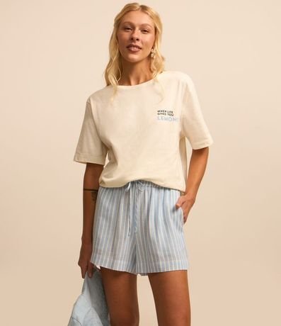 Short Corto en Viscosa y Lino con Lazo y Rayas 2