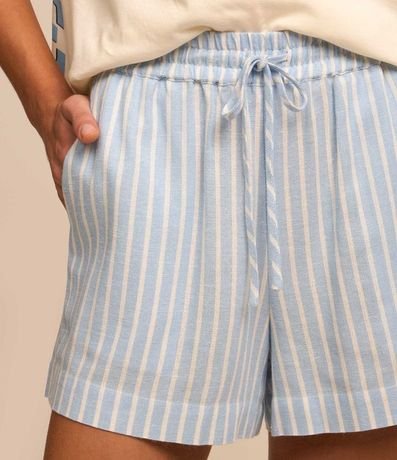 Short Corto en Viscosa y Lino con Lazo y Rayas 4