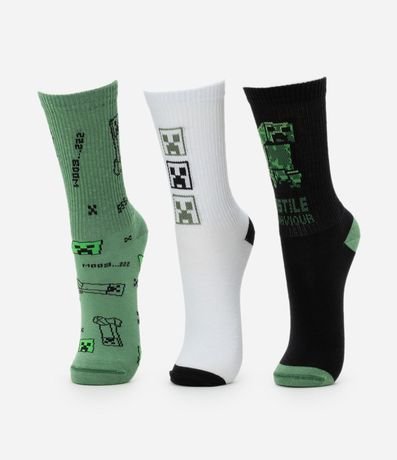 Kit 03 Medias Infantiles en Algodón Estampa Minecraft - Talle 23 al 38