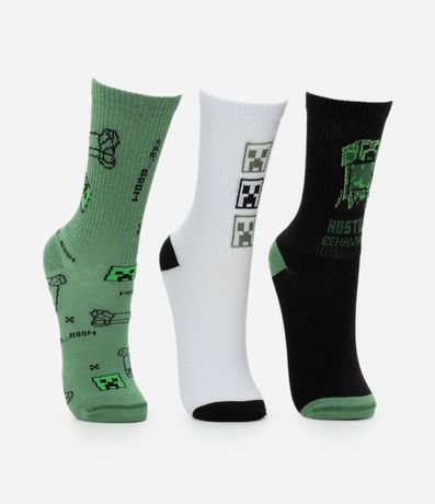 Kit 03 Medias Infantiles en Algodón Estampa Minecraft - Talle 23 al 38 2