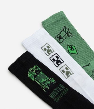 Kit 03 Medias Infantiles en Algodón Estampa Minecraft - Talle 23 al 38 4