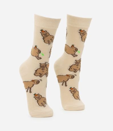 Media Caña Larga en Algodón con Estampa de Carpincho 2