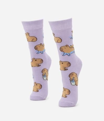 Media Caña Larga en Algodón con Estampa de Carpinchos