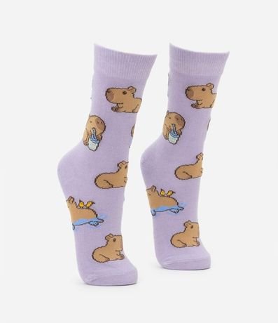 Media Caña Larga en Algodón con Estampa de Carpinchos 2