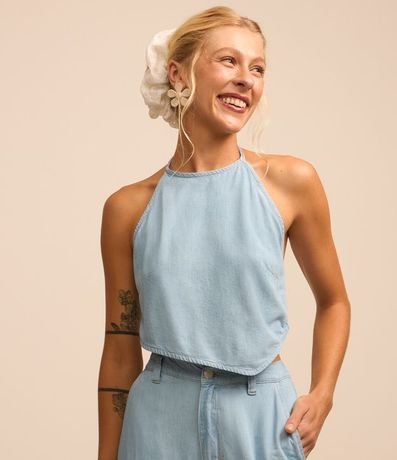 Top Frente Única en Jeans con Detalle de Puntas de Caracola 1