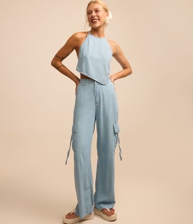 Top Frente Única en Jeans con Detalle de Puntas de Caracola 2