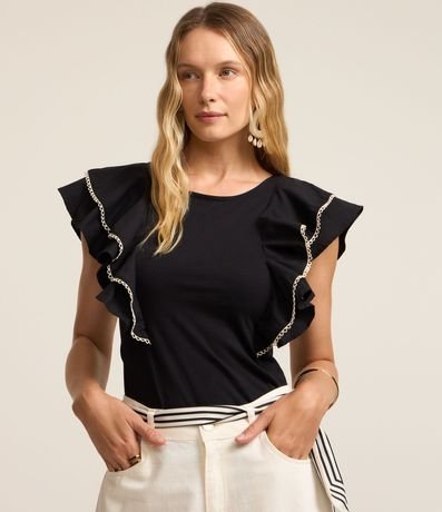 Blusa con Babados y Pespontos Contrastantes 1