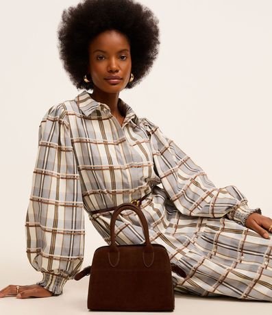 Vestido Evasê Largo en Cambraia de Cuadros con Cinturón Fino 6