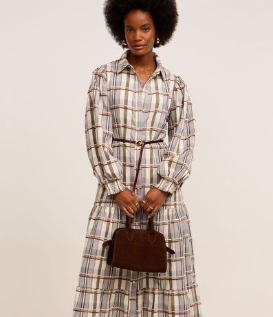 Vestido Evasê Largo en Cambraia de Cuadros con Cinturón Fino 2