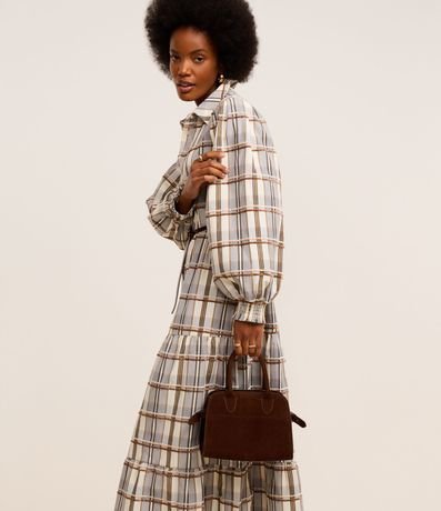 Vestido Evasê Largo en Cambraia de Cuadros con Cinturón Fino 3