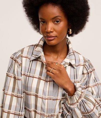 Vestido Evasê Largo en Cambraia de Cuadros con Cinturón Fino 4