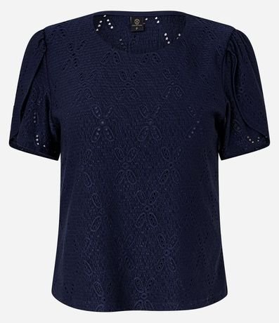 Blusa en Laise con Manga Abullonada y Detalle Sobrepuesto 4