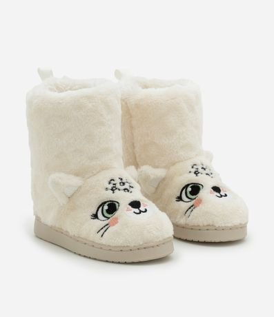 Pantufla Bota Infantil en Fleece con Bordado de Leopardo - Talle 19 al 28