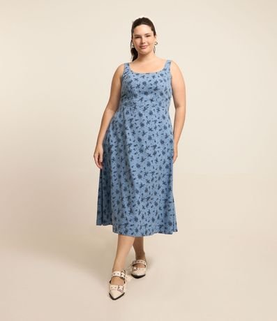 Vestido Midi en Sarga con Estampa Floral Curve & Plus Size