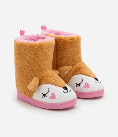Pantufla Bota Infantil en Fleece con Bordado Zorro - Tam 19 a 28