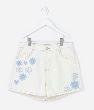 Short Infantil con Bordado de Flores - Talle 5 a 14 años