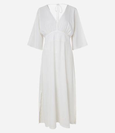 Vestido Midi en Lino y Viscosa con Manga Amplia