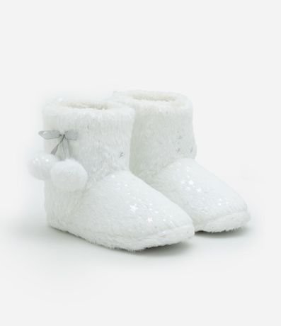 Pantufla Bota Infantil con Pompones y Estrellas - Talle 29 a 36