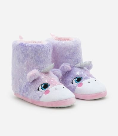 Pantufla Bota Infantil en Fleece con Bordado Unicórnio - Talle 19 a 28