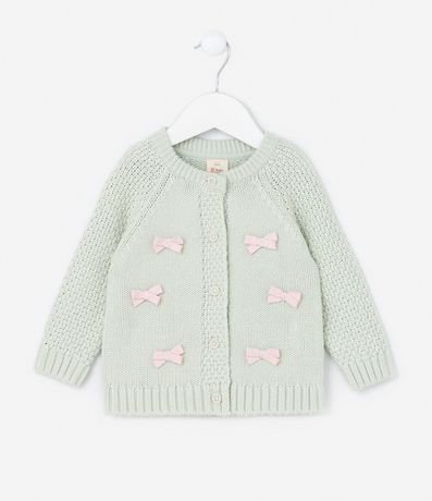 Cardigan Infantil Texturizado con Lacitos Aplicados - Talle 0 a 18 meses