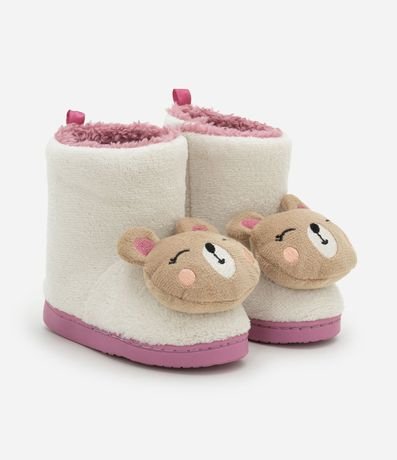 Pantufla Bota Infantil en Fleece con Bordado de Osito - Talle 19 a 28