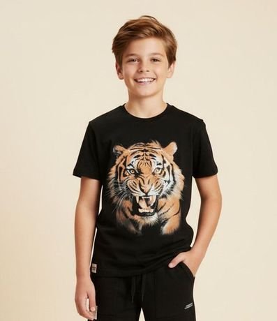 Remera Infantil en Algodón con Estampa de Tigre - Talle 5 a 14 años