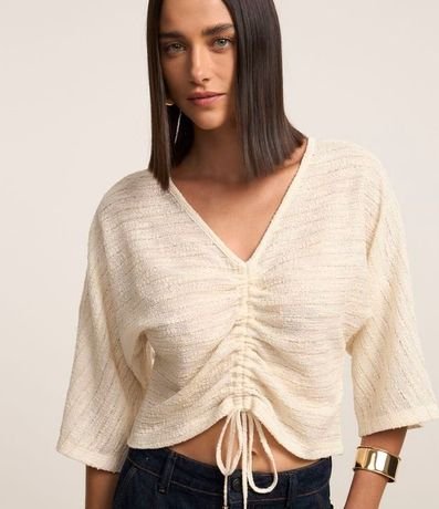 Blusa Corta Texturizada con Fruncido y Lazo